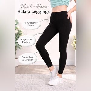 HALARA Black V-Crossover Waist Leggings with Side Pockets